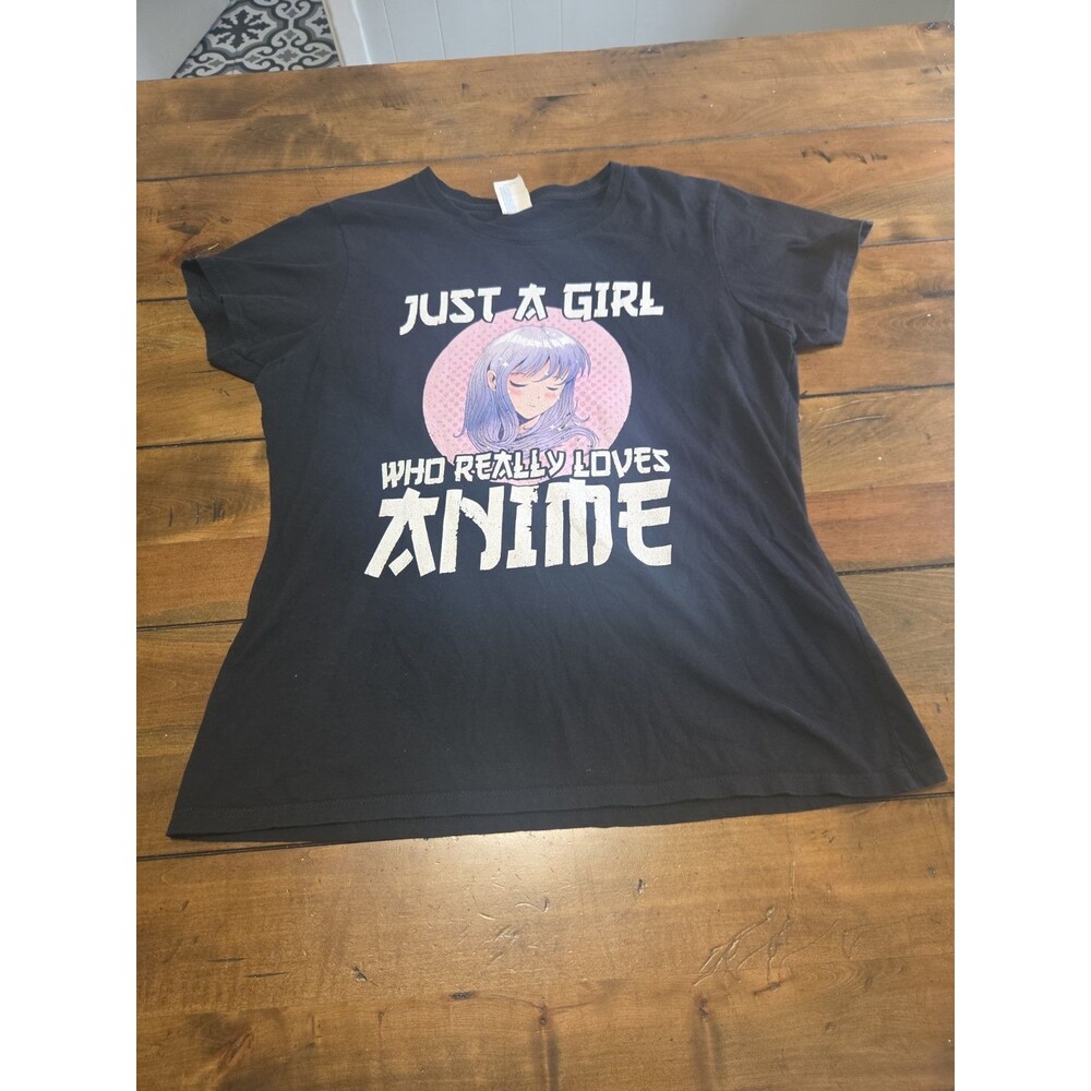 Just A Girl Who Really Loves Anime Shirt Womens L Large Port & Company Black